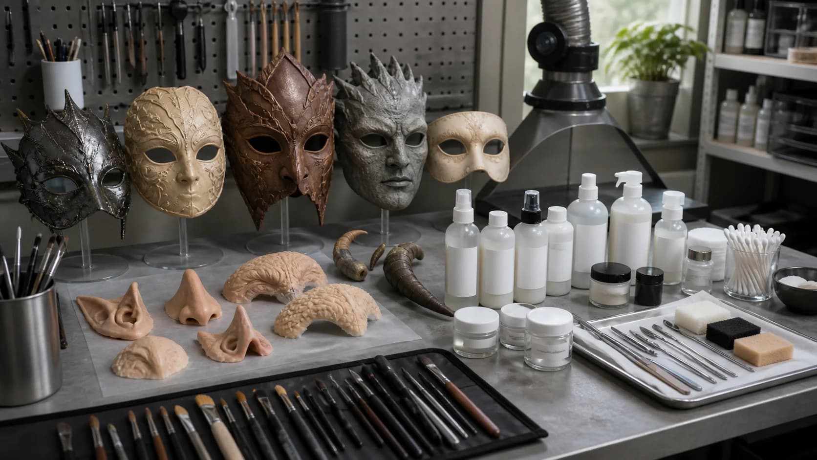 Original unlicensed masks and neutral prosthetic materials arranged for safe application planning
